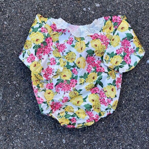 Amazon, Floral Satin Long Sleeve Bodysuit, Ruffle Neckline, Baby Girl NWT - Picture 2 of 5